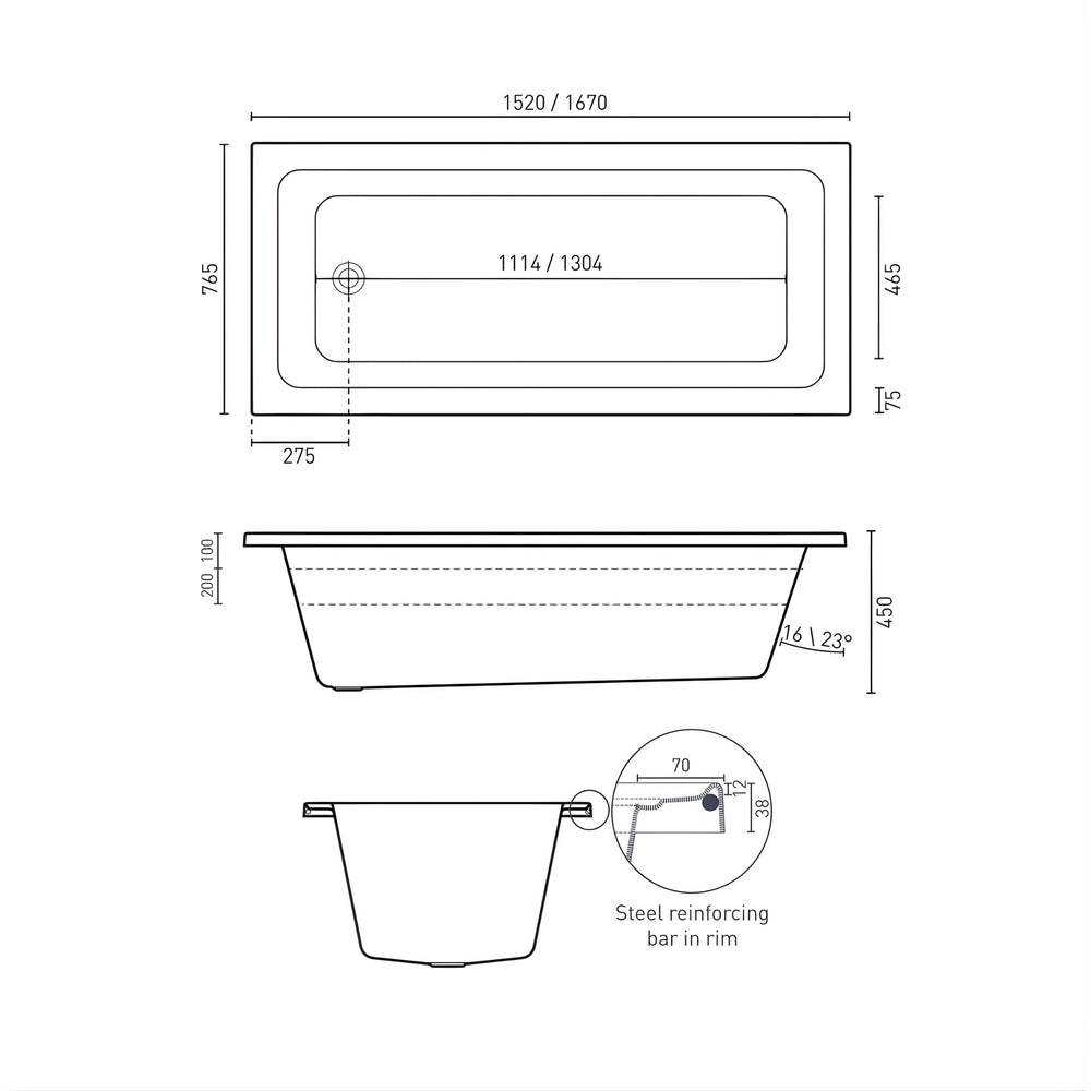 DECINA CORTEZ INSET CONTOUR SPA BATH GLOSS WHITE (AVAILABLE IN 1520MM AND 1670MM) WITH 12-JETS