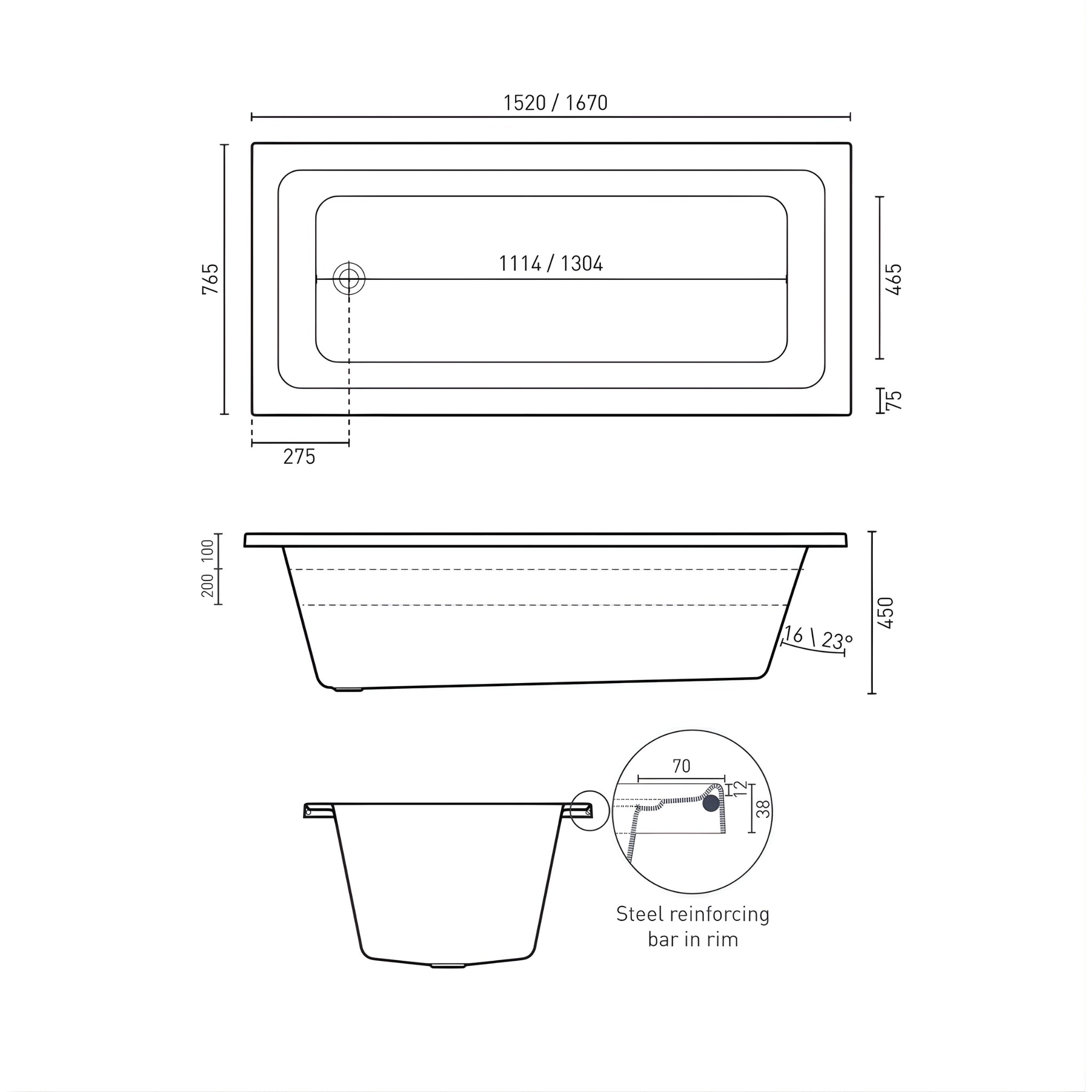 DECINA CORTEZ INSET CONTOUR SPA BATH GLOSS WHITE (AVAILABLE IN 1520MM AND 1670MM) WITH 12-JETS
