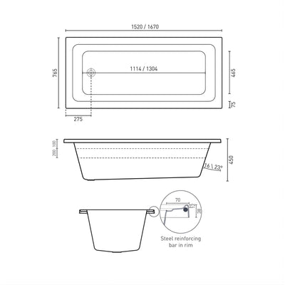 DECINA CORTEZ INSET SANTAI SPA BATH GLOSS WHITE (AVAILABLE IN 1520MM AND 1670MM) WITH 10-JETS