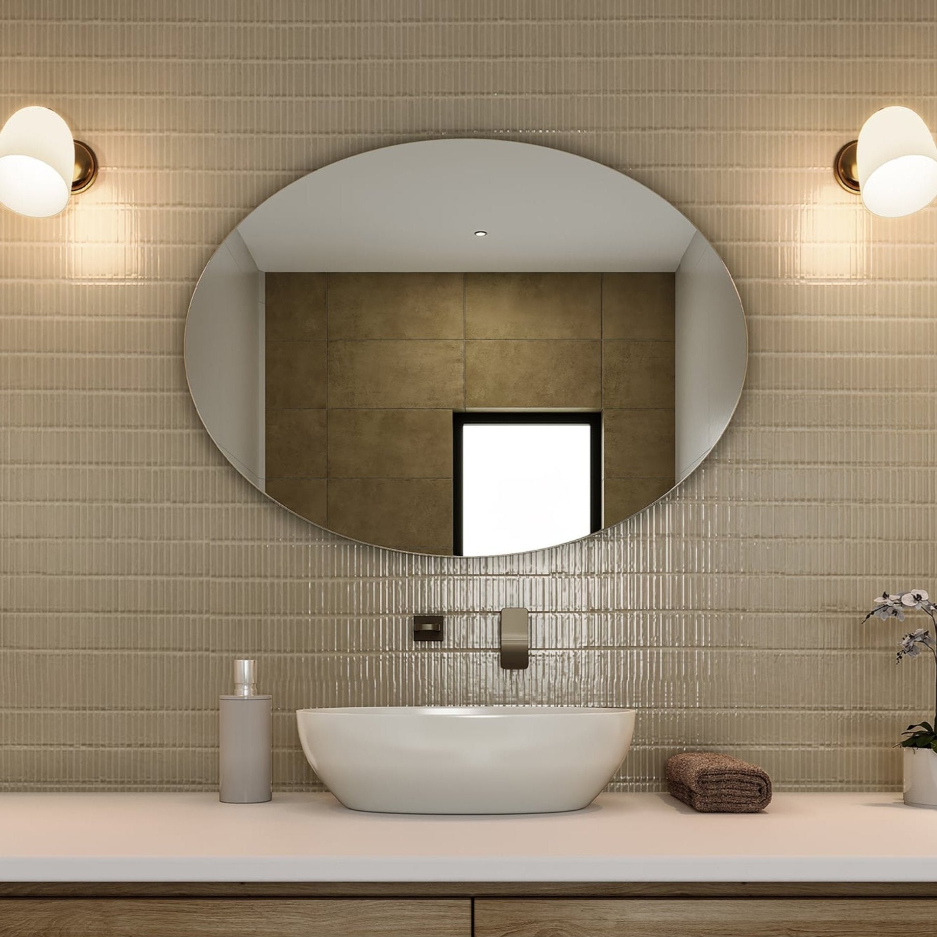 THERMOGROUP ABLAZE OVAL POLISHED EDGE MIRROR WITH DEMISTER 600X800MM