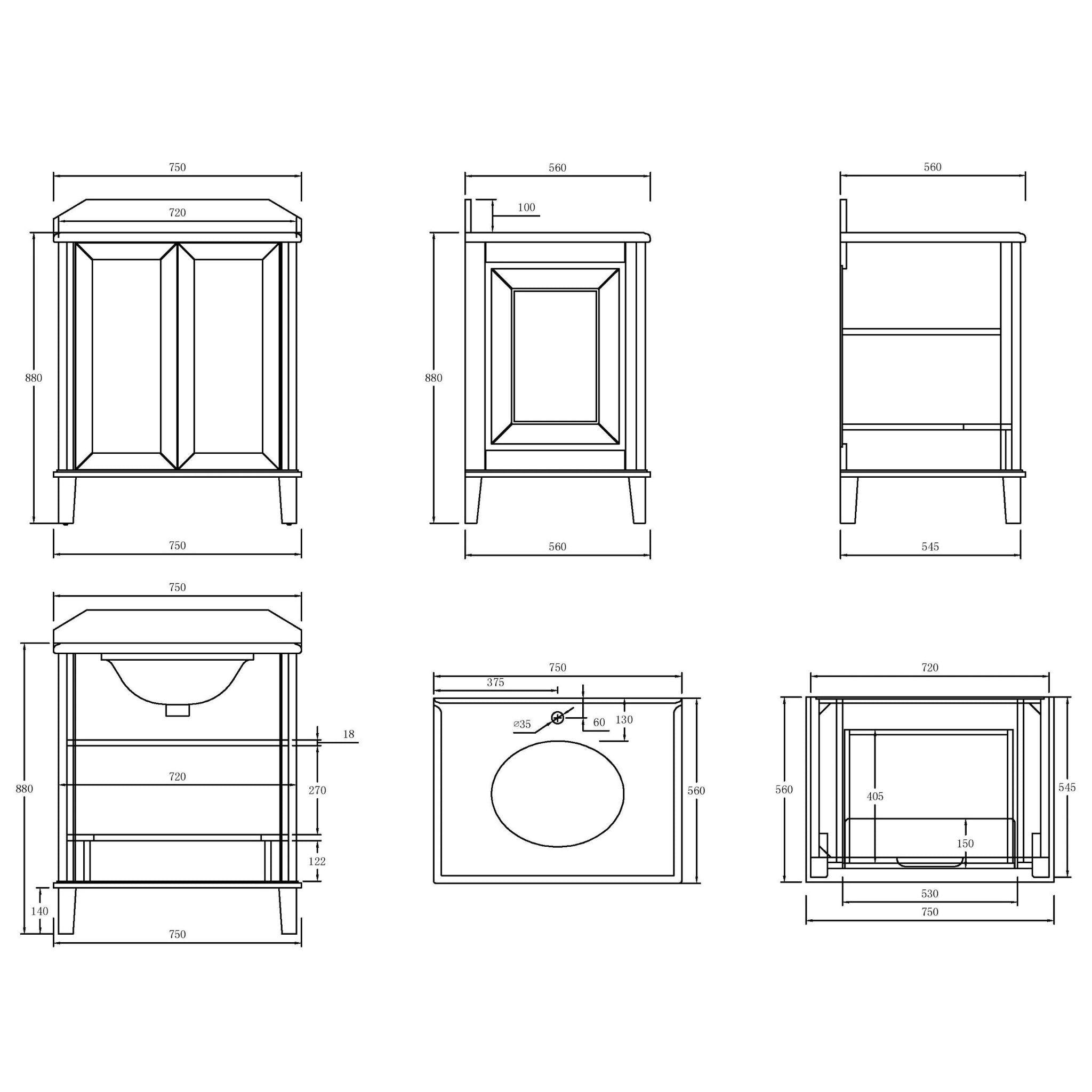 TURNER HASTINGS COVENTRY SATIN WHITE 750MM SINGLE BOWL FLOOR STANDING VANITY PACKAGE
