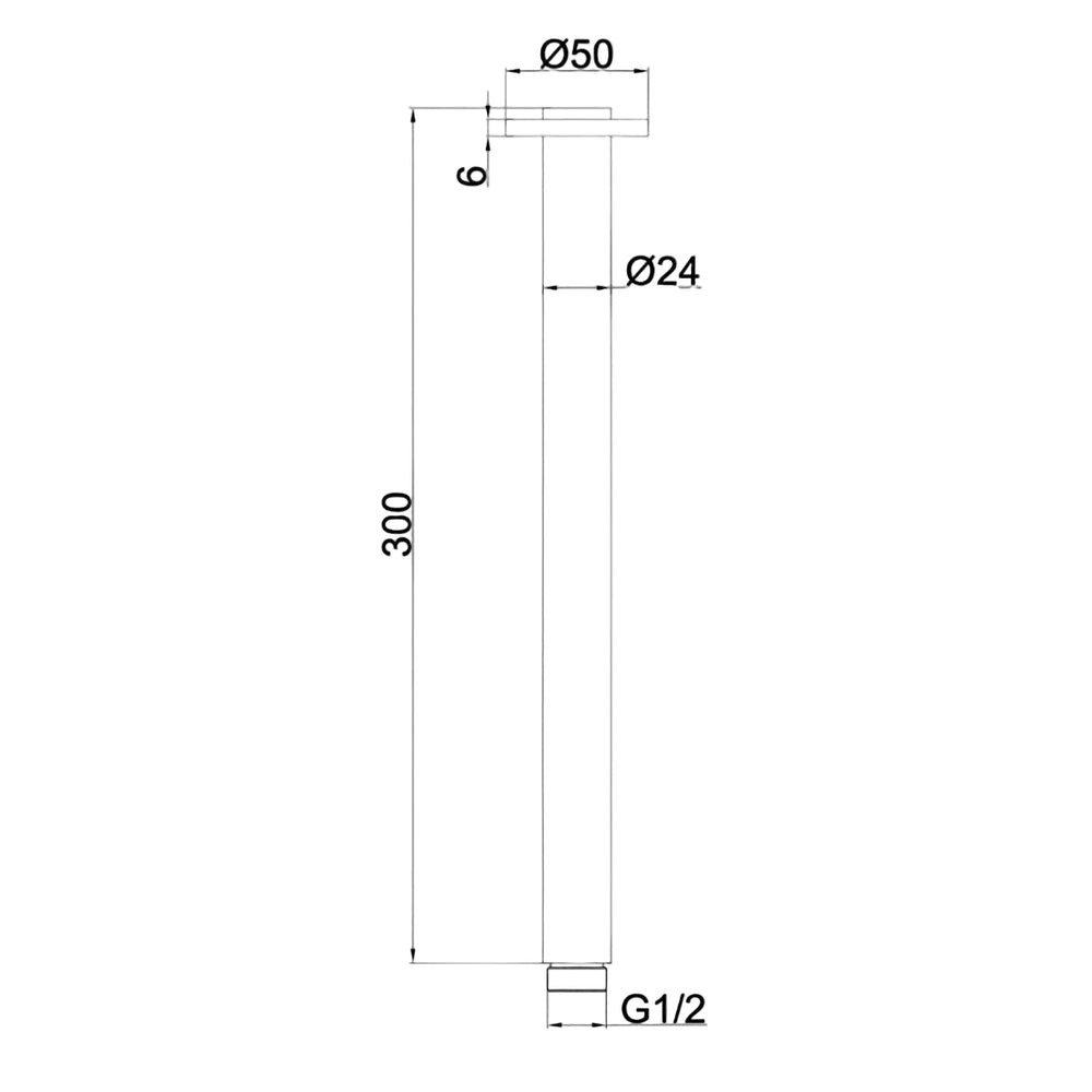Linsol Corsica Round Ceiling Arm 300mm Matte Black - Line Drawing