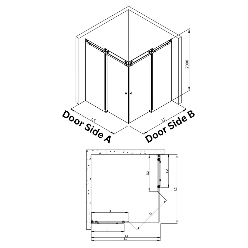 COVEY FRAMELESS DOUBLE CORNER SLIDING DOOR SHOWER SCREEN GUN METAL