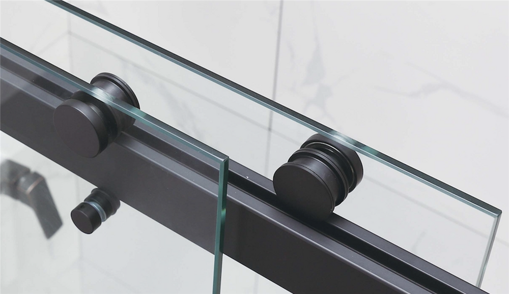 COVEY WALL TO WALL FRAMELESS DOUBLE SLIDING BY-PASS DOOR SHOWER SCREEN MATTE BLACK