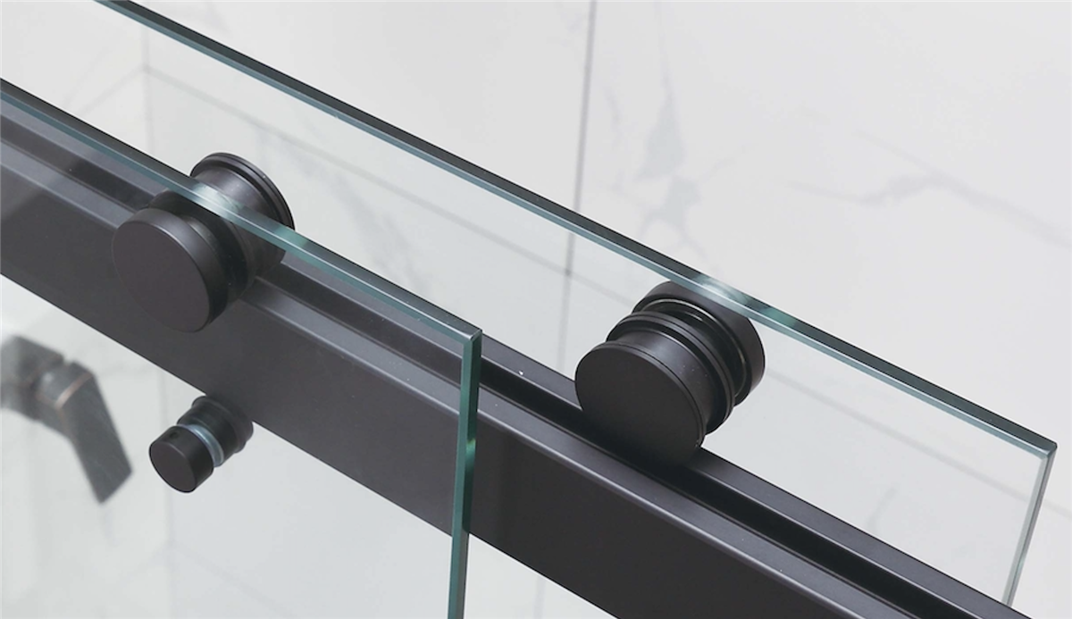 COVEY WALL TO WALL FRAMELESS DOUBLE SLIDING BY-PASS DOOR SHOWER SCREEN MATTE BLACK