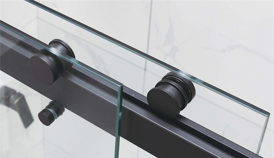 COVEY WALL TO WALL FRAMELESS DOUBLE SLIDING BY-PASS DOOR SHOWER SCREEN MATTE BLACK