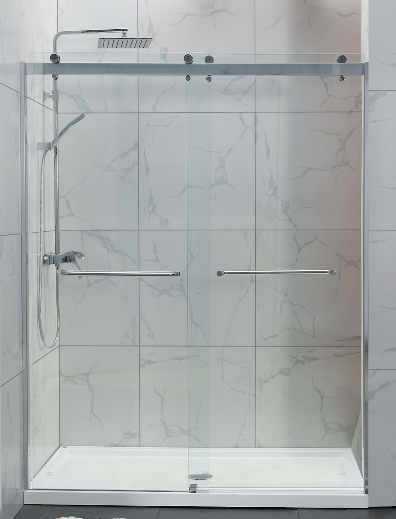 COVEY WALL TO WALL FRAMELESS DOUBLE SLIDING BY-PASS DOOR SHOWER SCREEN CHROME