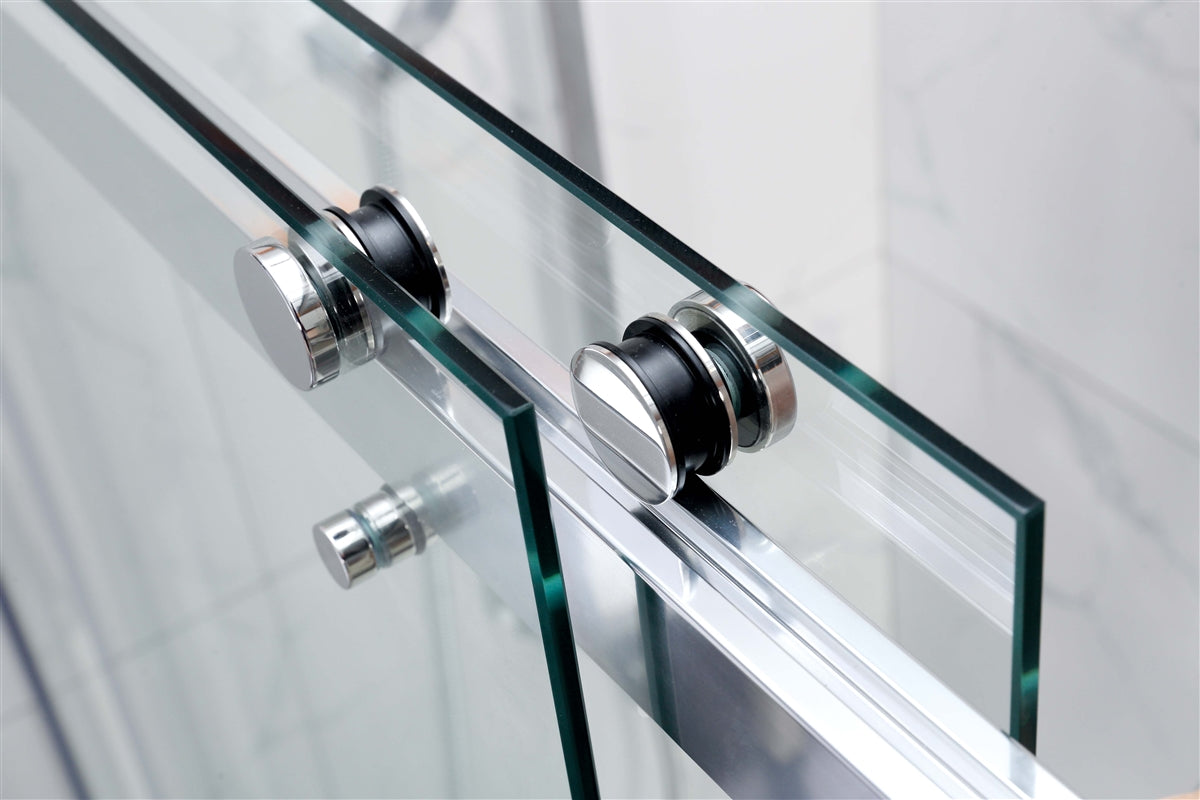 COVEY WALL TO WALL FRAMELESS DOUBLE SLIDING BY-PASS DOOR SHOWER SCREEN CHROME