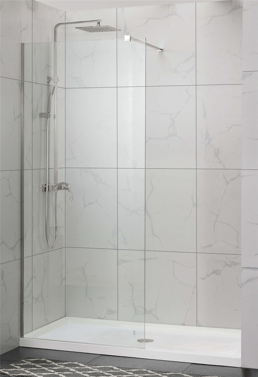 COVEY FRAMELESS WALK IN SINGLE PANEL WITH WALL CHANNEL BRUSHED NICKEL