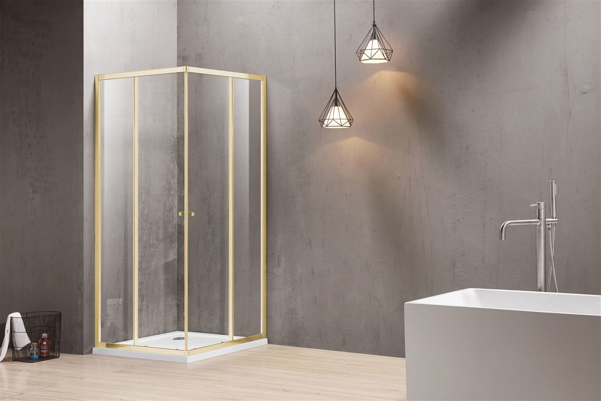 COVEY SEMI-FRAMELESS CORNER OPEN DOUBLE SLIDING DOOR SHOWER SCREEN LIGHT GOLD