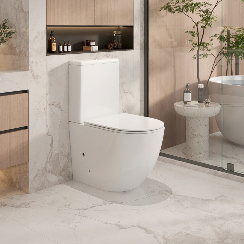 MERCIO CERA RIMLESS BACK TO WALL TOILET SUITE HIGH GLOSS WHITE
