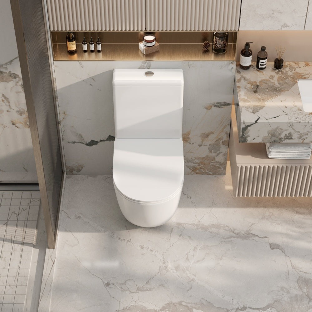 MERCIO CERA RIMLESS BACK TO WALL TOILET SUITE HIGH GLOSS WHITE