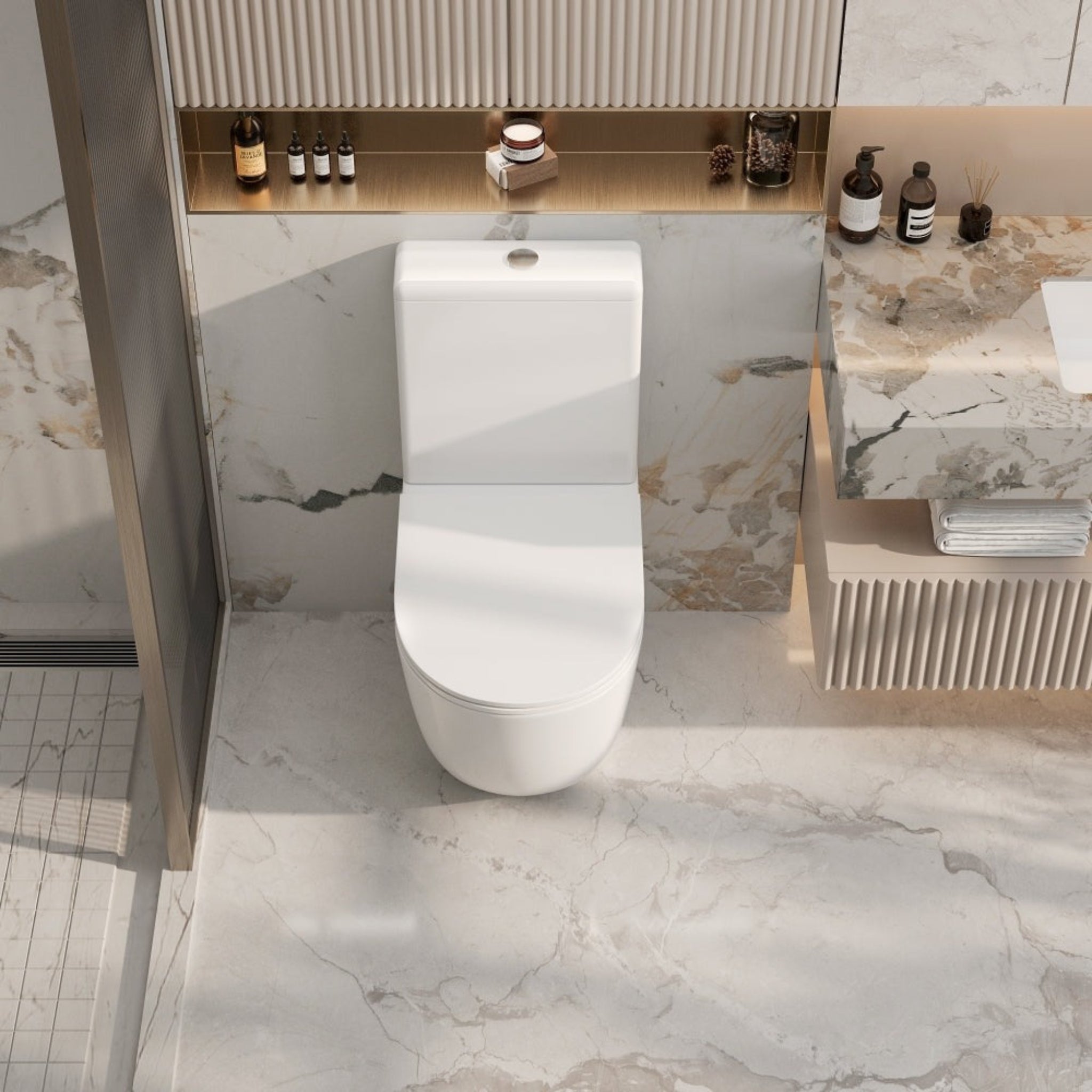 MERCIO CERA RIMLESS BACK TO WALL TOILET SUITE HIGH GLOSS WHITE