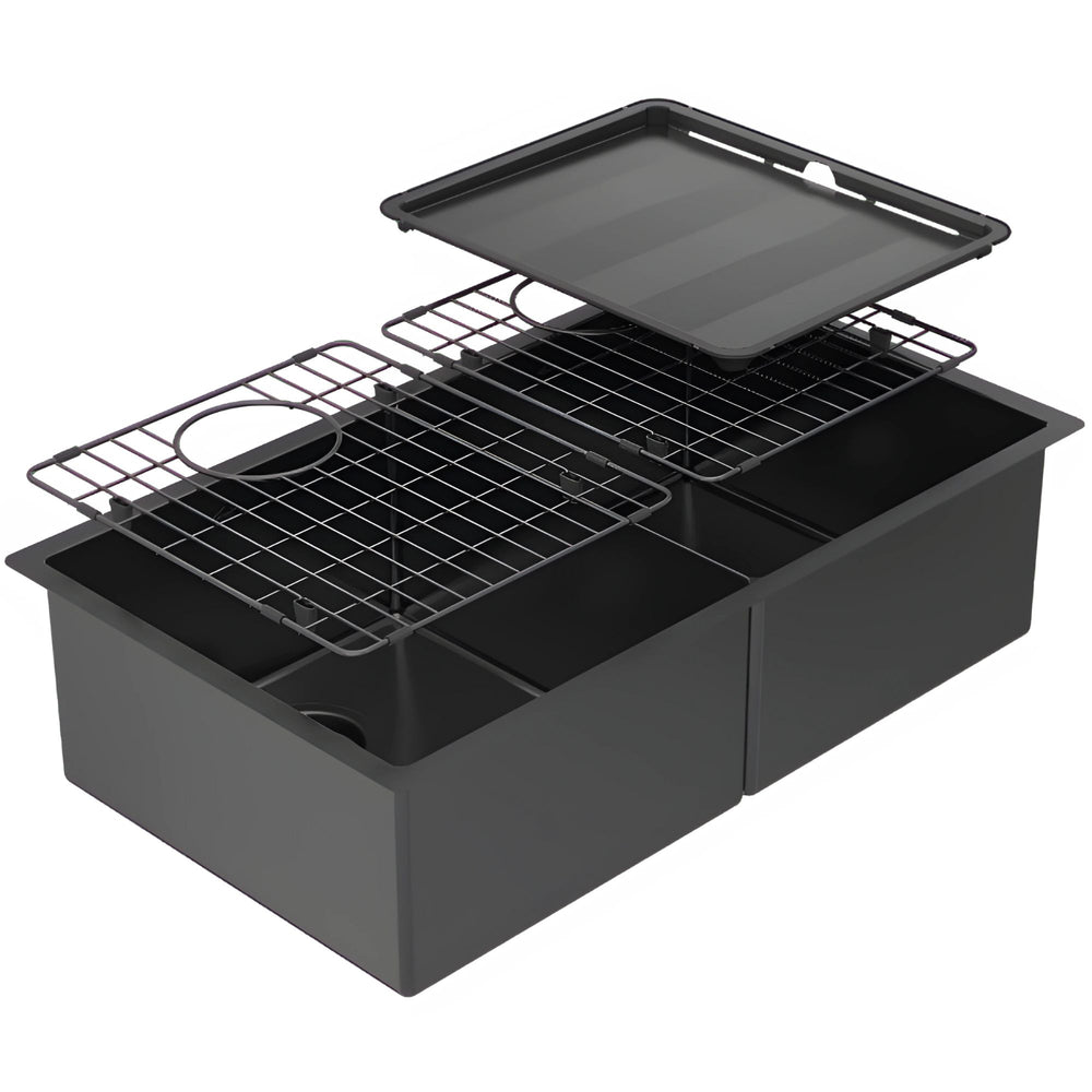 SCHOCK PIAZZA DOUBLE BOWL KITCHEN SINK BLACK PEARL 758MM