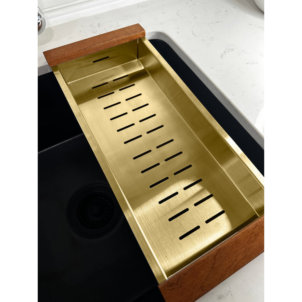 TURNER HASTINGS SINK COLANDER 435MM BRUSHED BRASS