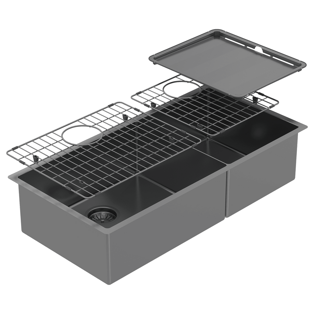 SCHOCK PIAZZA 1 & 3/4 DOUBLE BOWL KITCHEN SINK BLACK PEARL 889MM