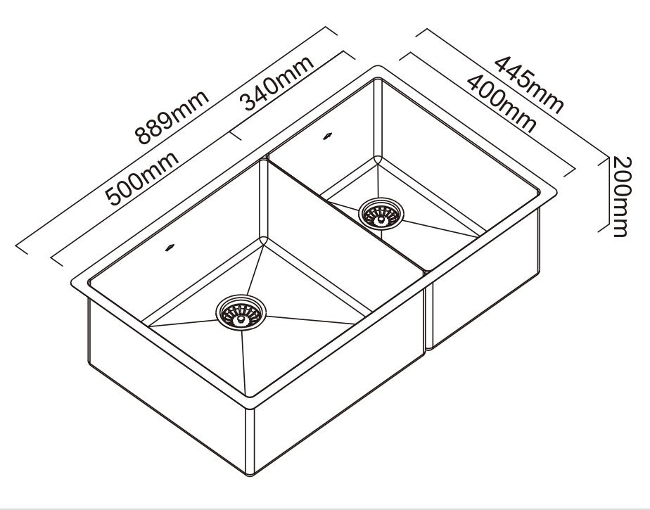 SCHOCK PIAZZA 1 & 3/4 DOUBLE BOWL KITCHEN SINK BLACK PEARL 889MM