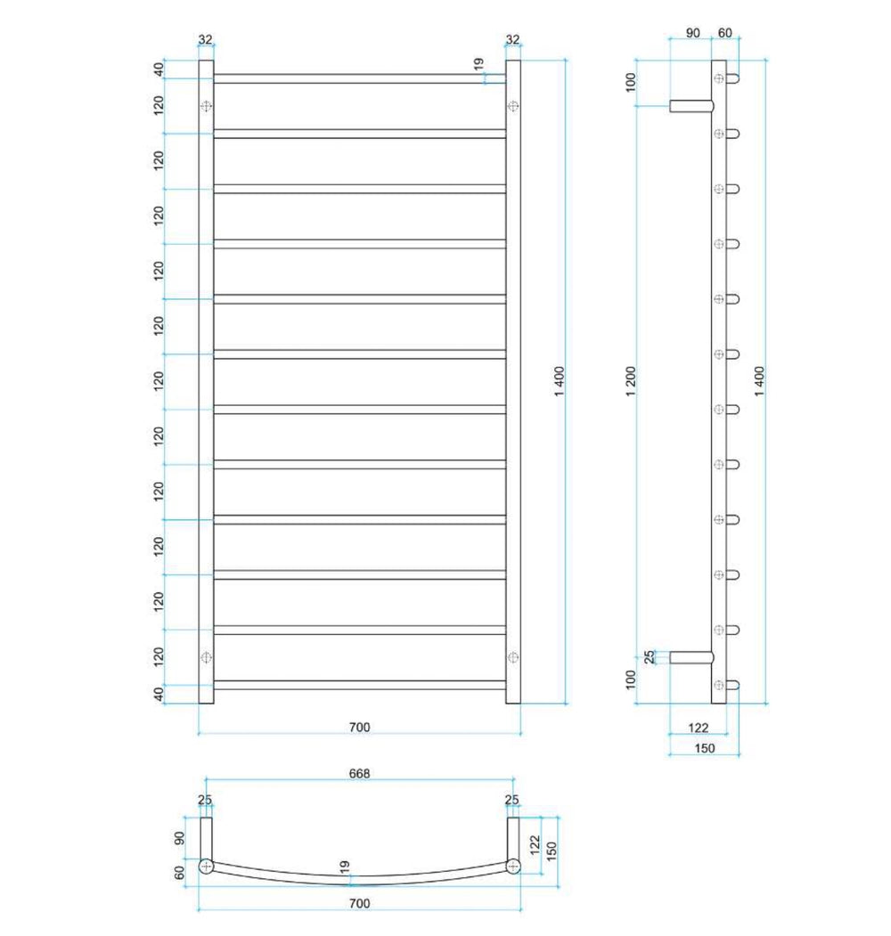 THERMOGROUP CURVED ROUND LADDER HEATED TOWEL RAIL 700MM