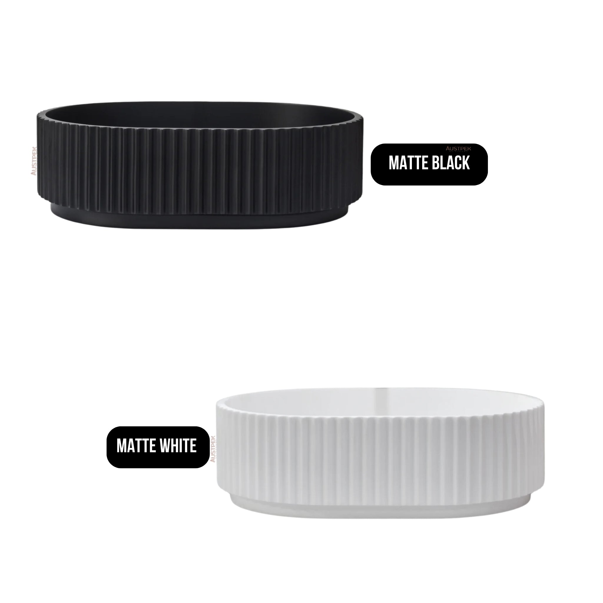 ENFLAIR STADIO GROOVE FLUTED OVAL SHAPE ABOVE COUNTER BASIN MATTE BLACK 480MM
