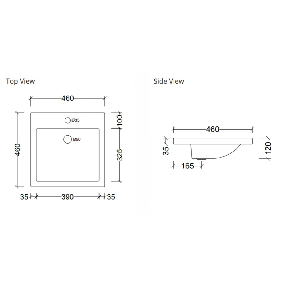 DUROCLASS COVE SLIM INSET BASIN GLOSS WHITE 460MM