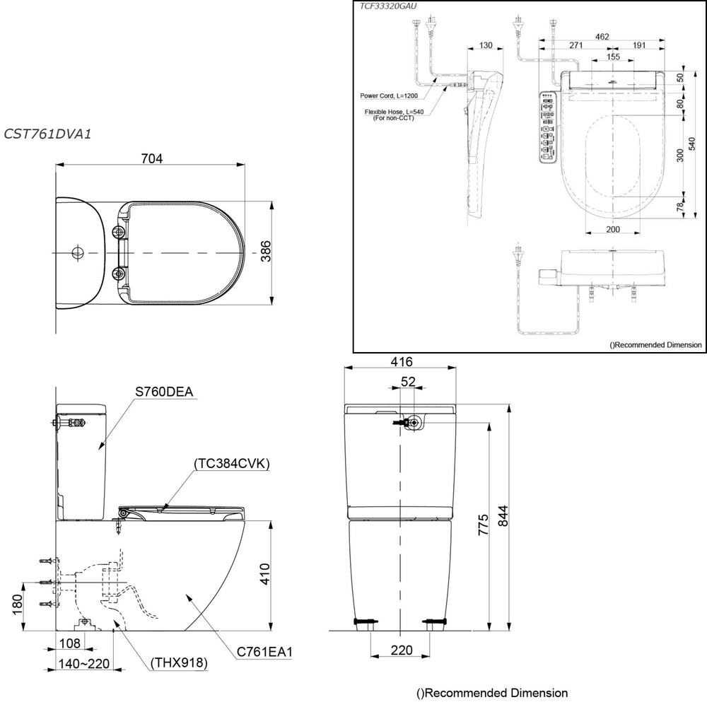 TOTO BASIC+ BTW TOILET AND S2 WASHLET W/ SIDE CONTROL PACKAGE D-SHAPED GLOSS WHITE