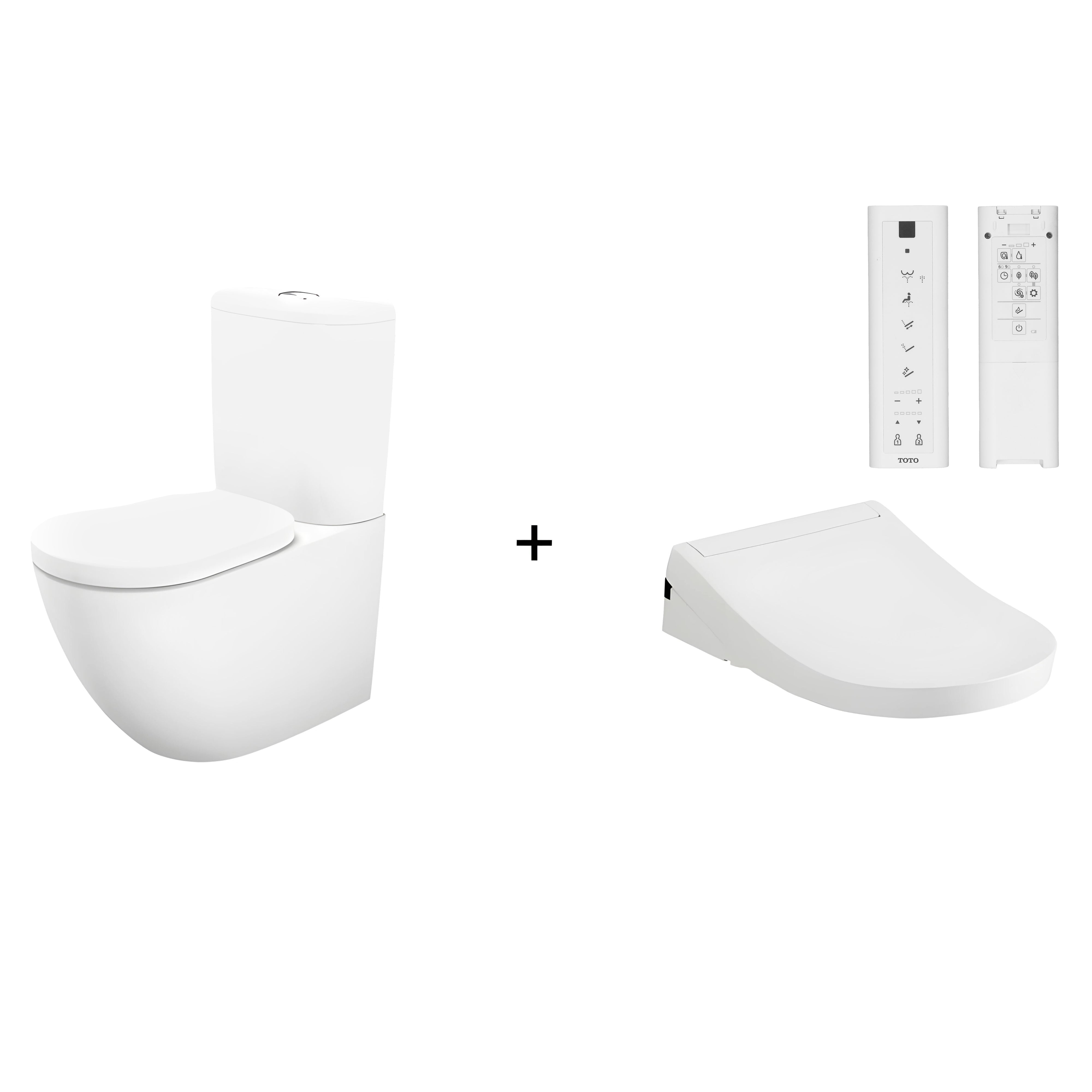 TOTO BASIC+ BTW TOILET AND S5 WASHLET W/ REMOTE CONTROL PACKAGE D-SHAPED GLOSS WHITE