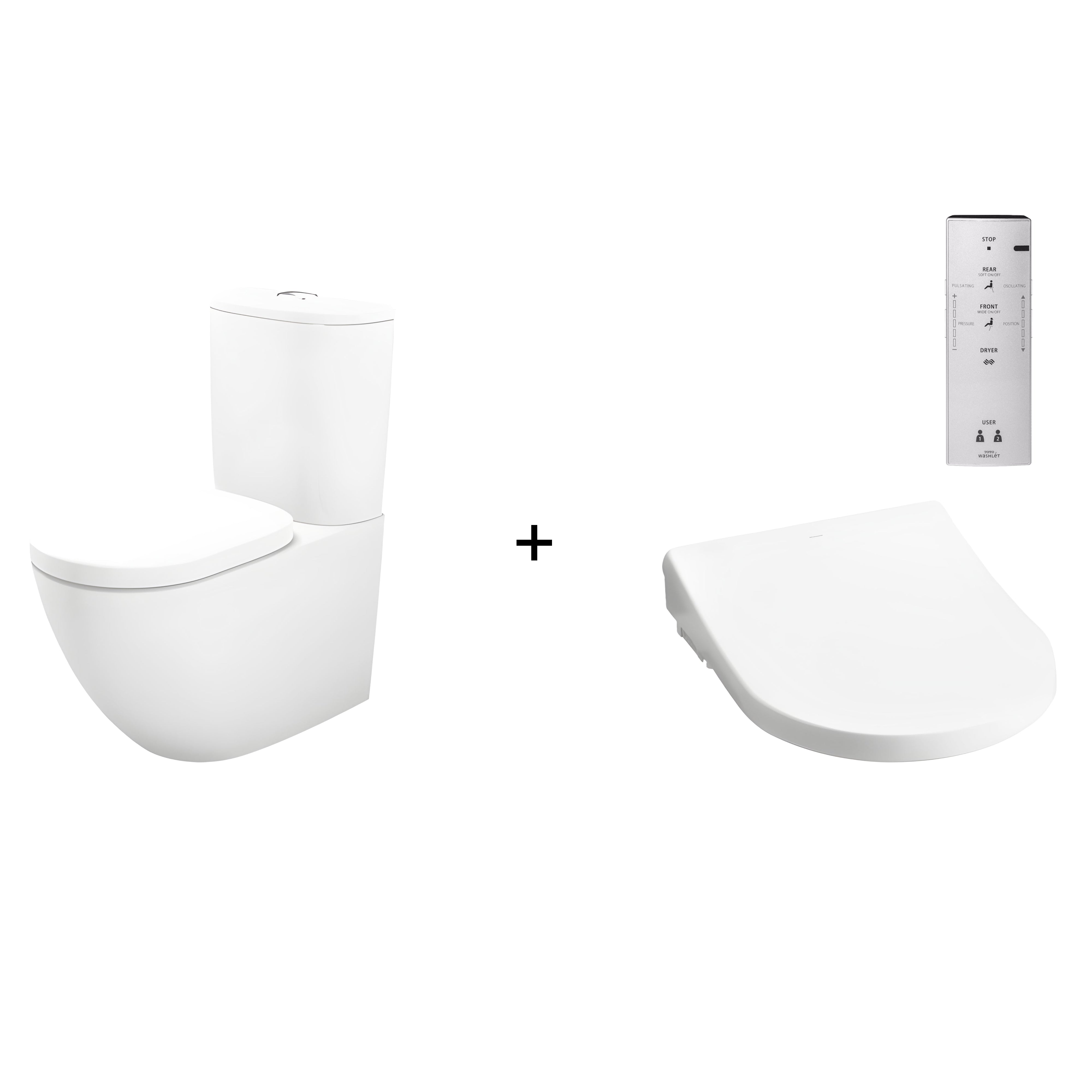 TOTO BASIC+ BTW TOILET AND WASHLET W/ REMOTE CONTROL AND AUTOLID PACKAGE D SHAPE GLOSS WHITE