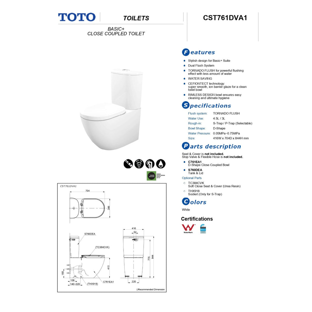 TOTO BASIC+ TOILET SUITE GLOSS WHITE