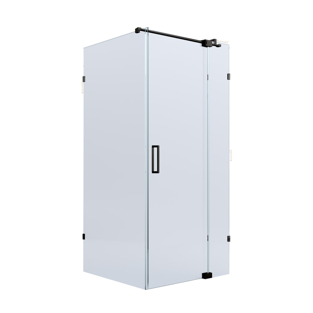 BELLA VISTA KENDRA FRAMELESS OVERLAPPED FRONT AND RETURN PANEL SHOWER SCREEN BLACK