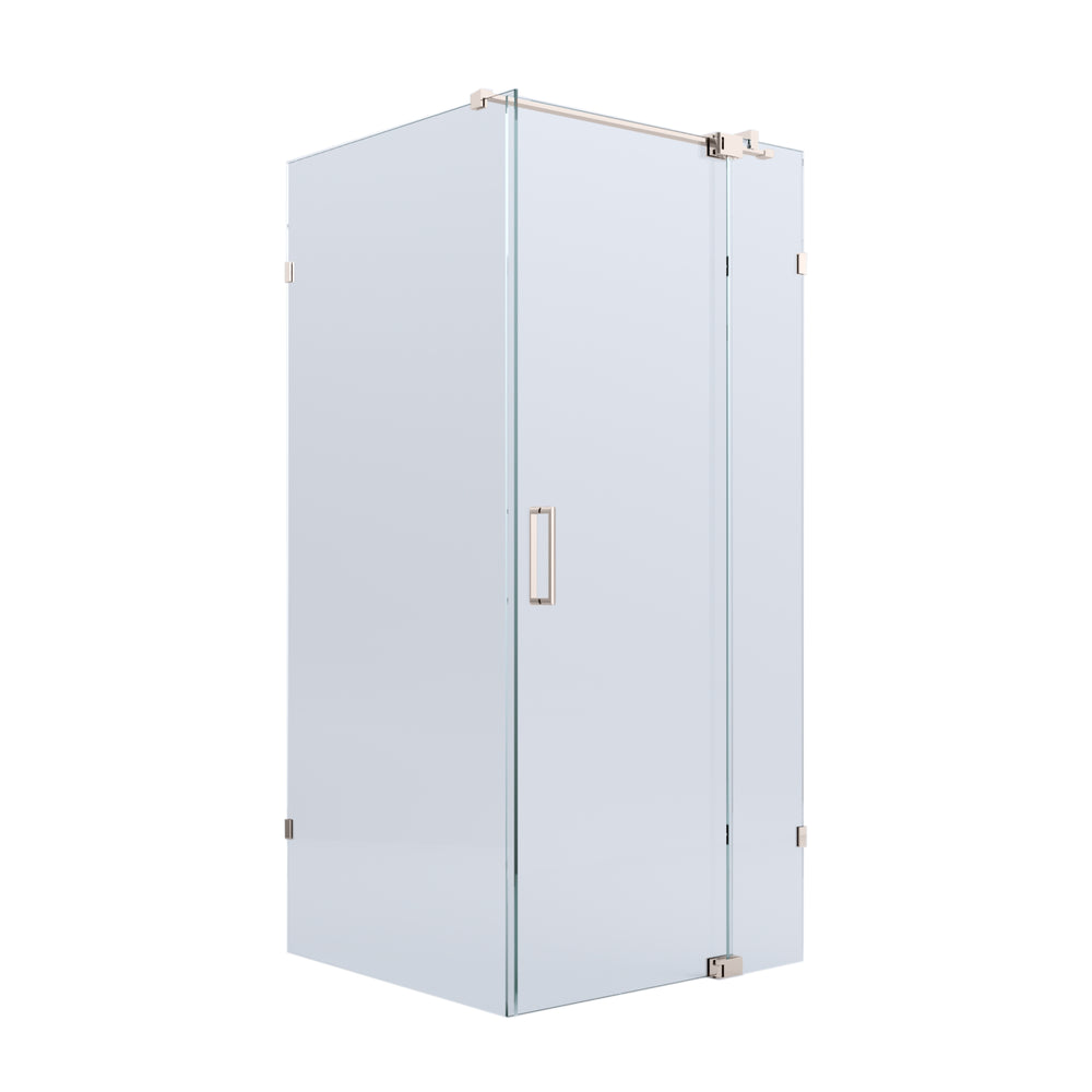 BELLA VISTA KENDRA FRAMELESS OVERLAPPED FRONT AND RETURN PANEL SHOWER SCREEN BRUSHED NICKEL