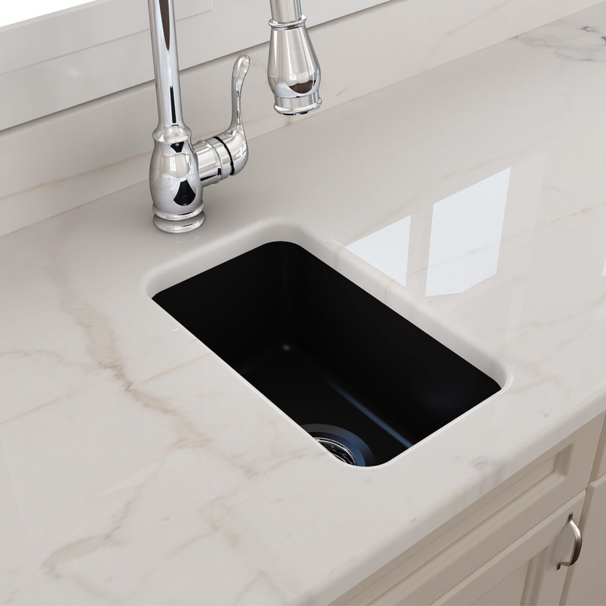 TURNER HASTINGS CUISINE INSET AND UNDERMOUNT FINE FIRECLAY SINK MATTE BLACK 300MM