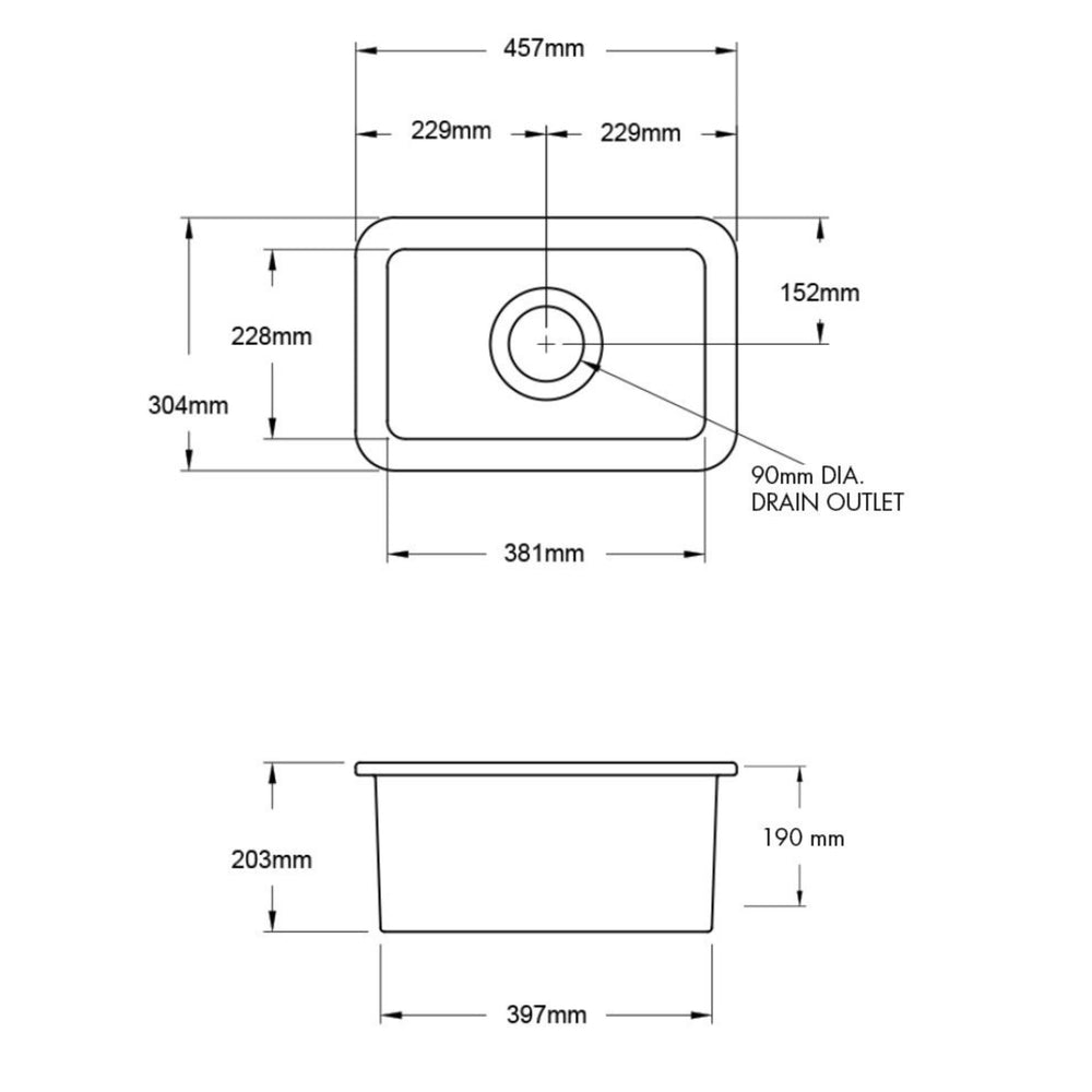 TURNER HASTINGS CUISINE INSET AND UNDERMOUNT FINE FIRECLAY SINK GLOSS WHITE 300MM