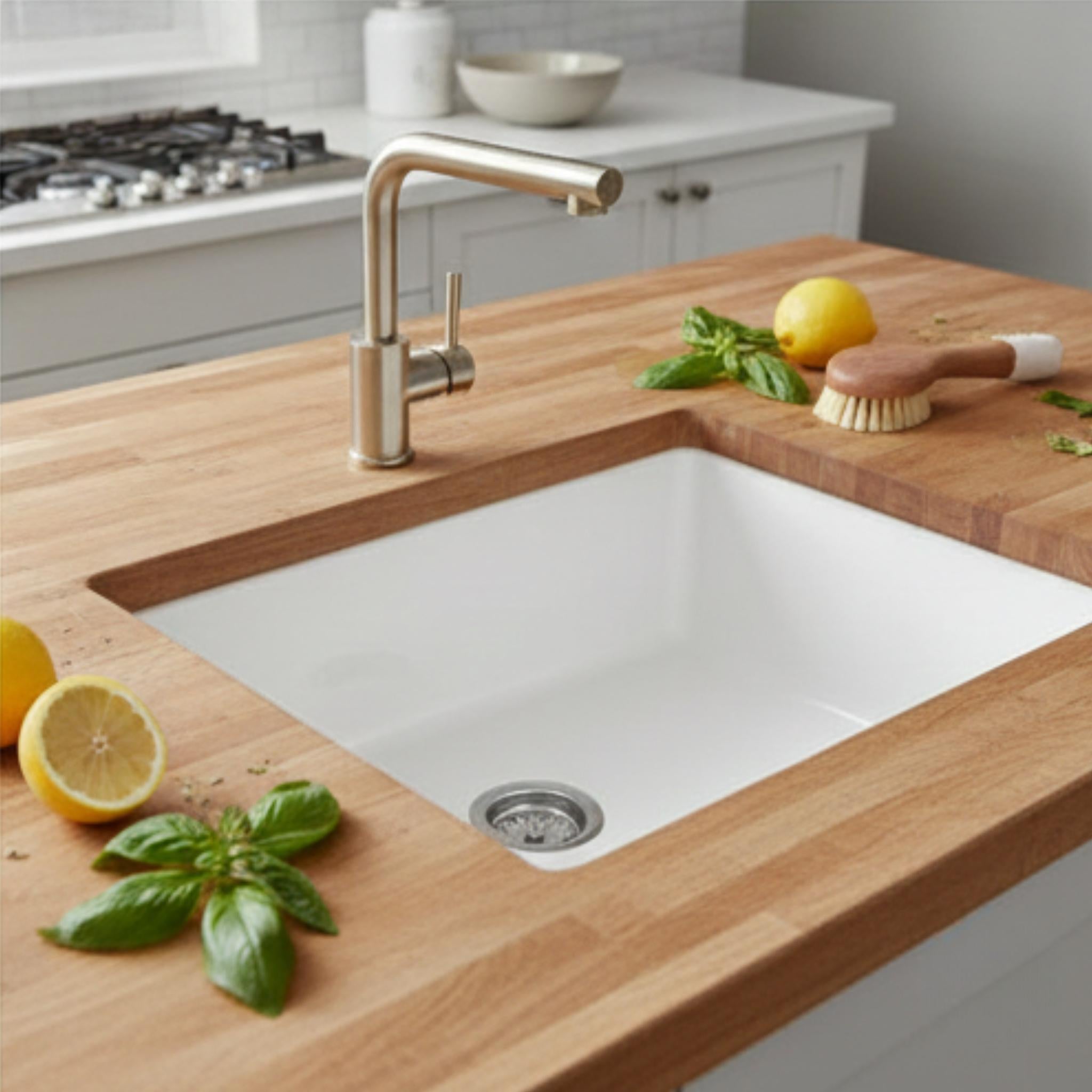 TURNER HASTINGS CUISINE INSET AND UNDERMOUNT FINE FIRECLAY SINGLE BOWL SINK WITH OVERFLOW MATTE WHITE 601MM
