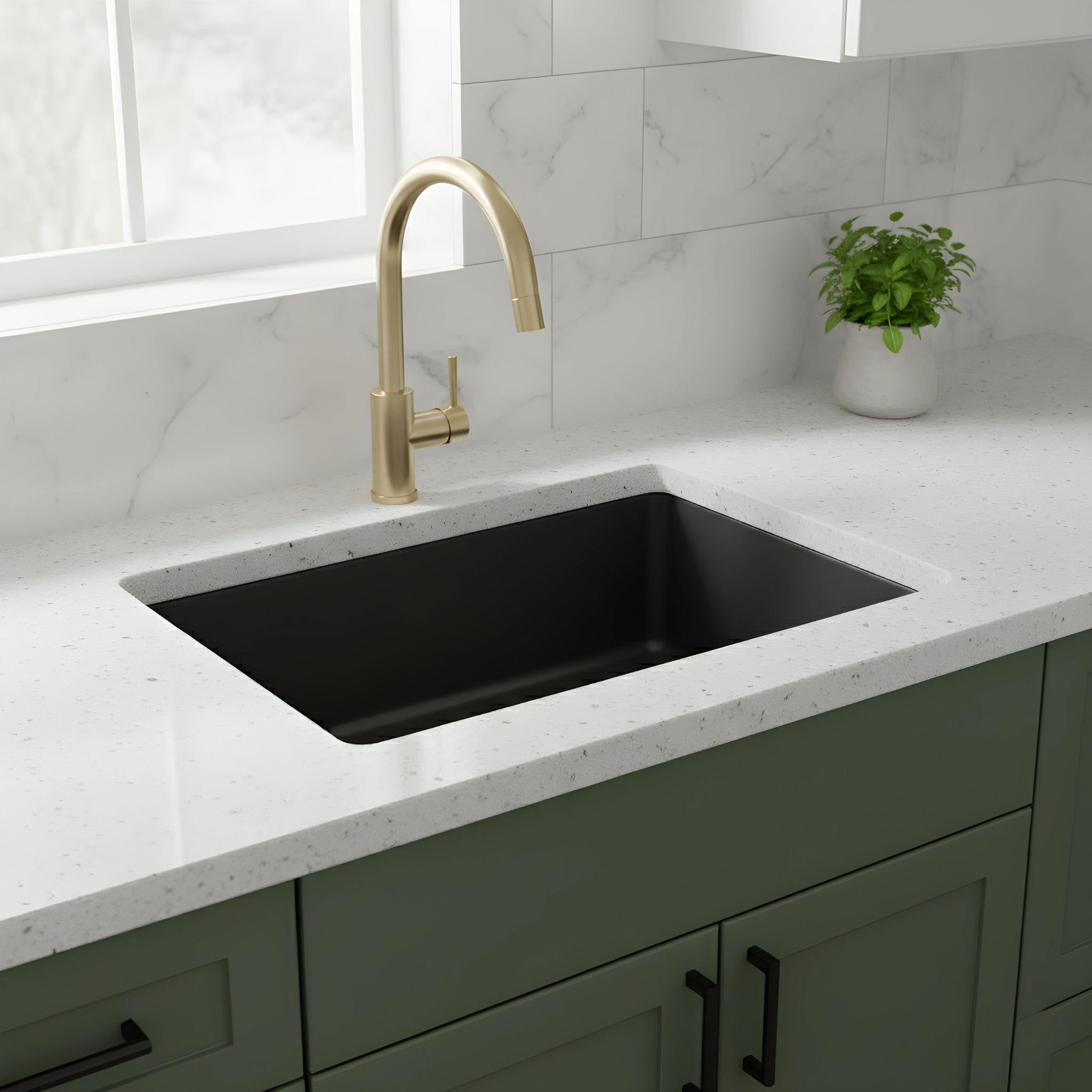 TURNER HASTINGS CUISINE INSET AND UNDERMOUNT FINE FIRECLAY SINGLE BOWL SINK WITH OVERFLOW MATTE BLACK 601MM