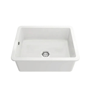 TURNER HASTINGS CUISINE INSET AND UNDERMOUNT FINE FIRECLAY SINGLE BOWL SINK WITH OVERFLOW MATTE WHITE 601MM