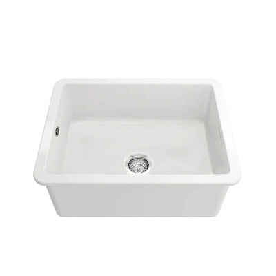 TURNER HASTINGS CUISINE INSET AND UNDERMOUNT FINE FIRECLAY SINGLE BOWL SINK WITH OVERFLOW MATTE WHITE 601MM