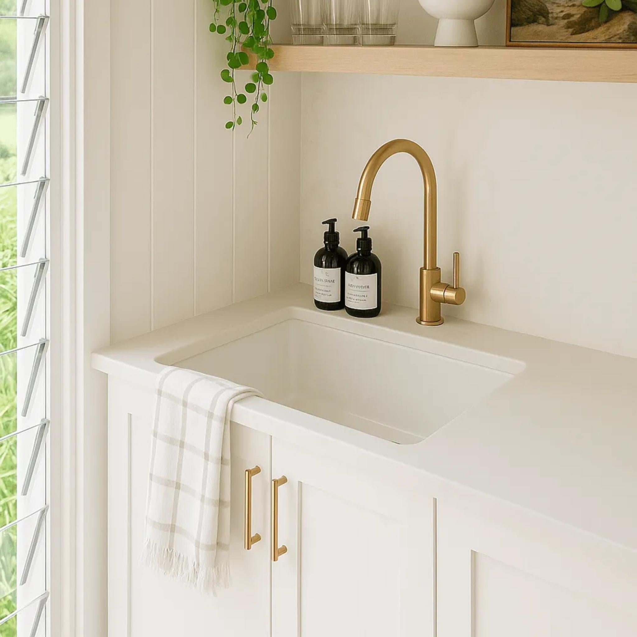 TURNER HASTINGS CUISINE INSET AND UNDERMOUNT FINE FIRECLAY SINGLE BOWL SINK GLOSS WHITE 601MM