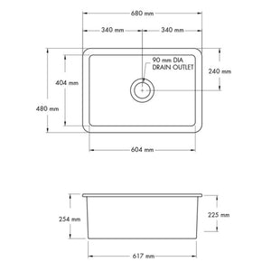 TURNER HASTINGS CUISINE INSET AND UNDERMOUNT FINE FIRECLAY SINK MATTE WHITE 680MM