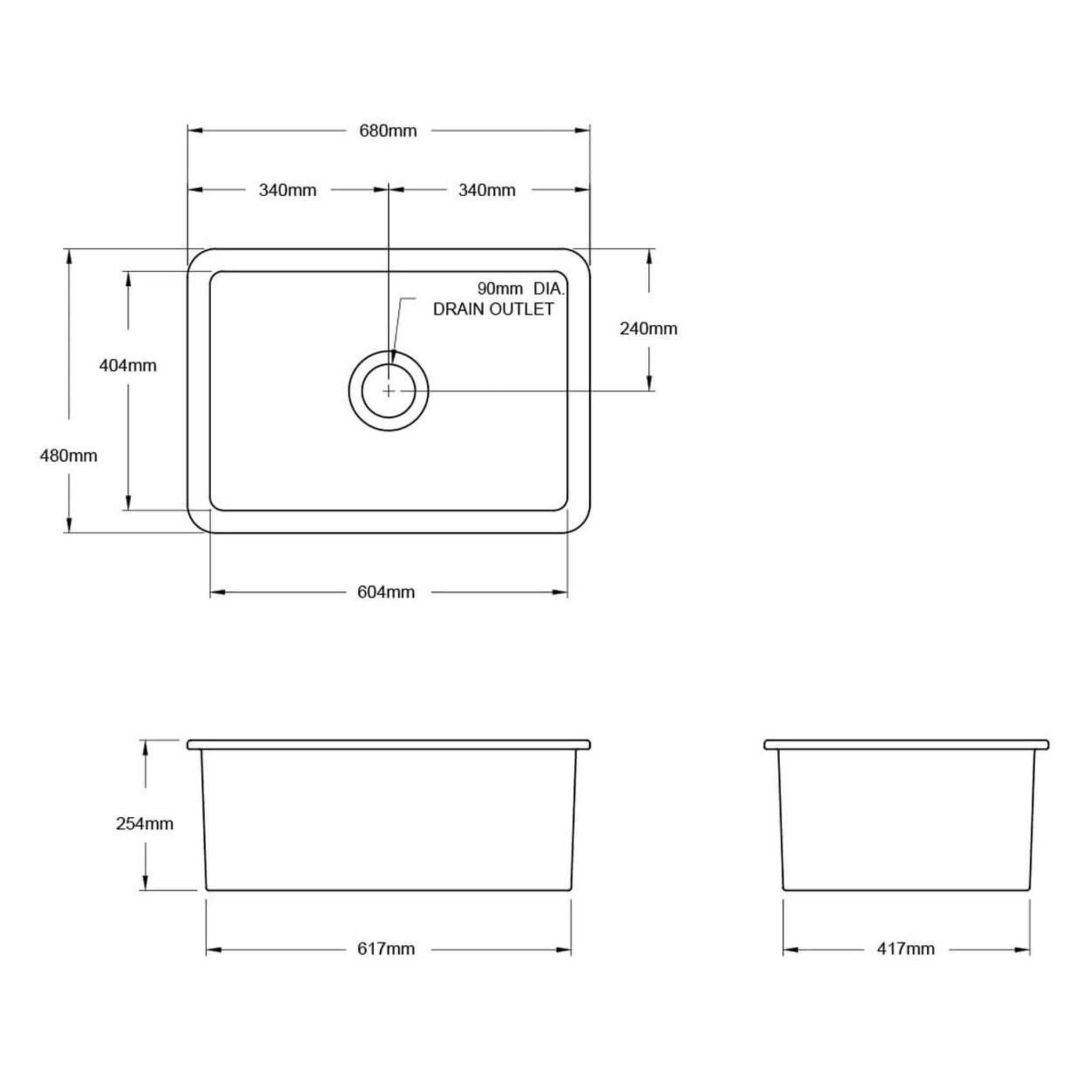 TURNER HASTINGS CUISINE INSET AND UNDERMOUNT FINE FIRECLAY SINK MATTE BLACK 680MM