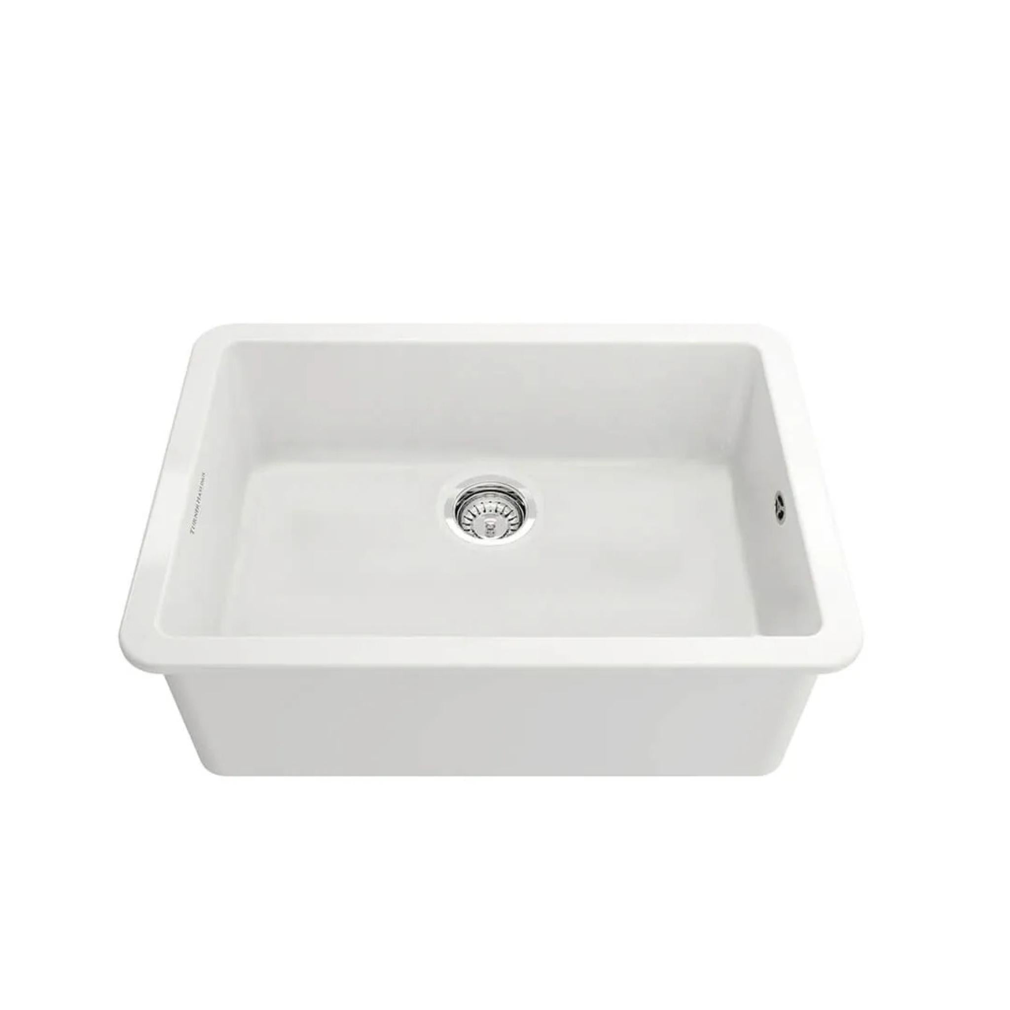 TURNER HASTINGS CUISINE INSET AND UNDERMOUNT FINE FIRECLAY SINGLE BOWL SINK WITH OVERFLOW GLOSS WHITE 680MM
