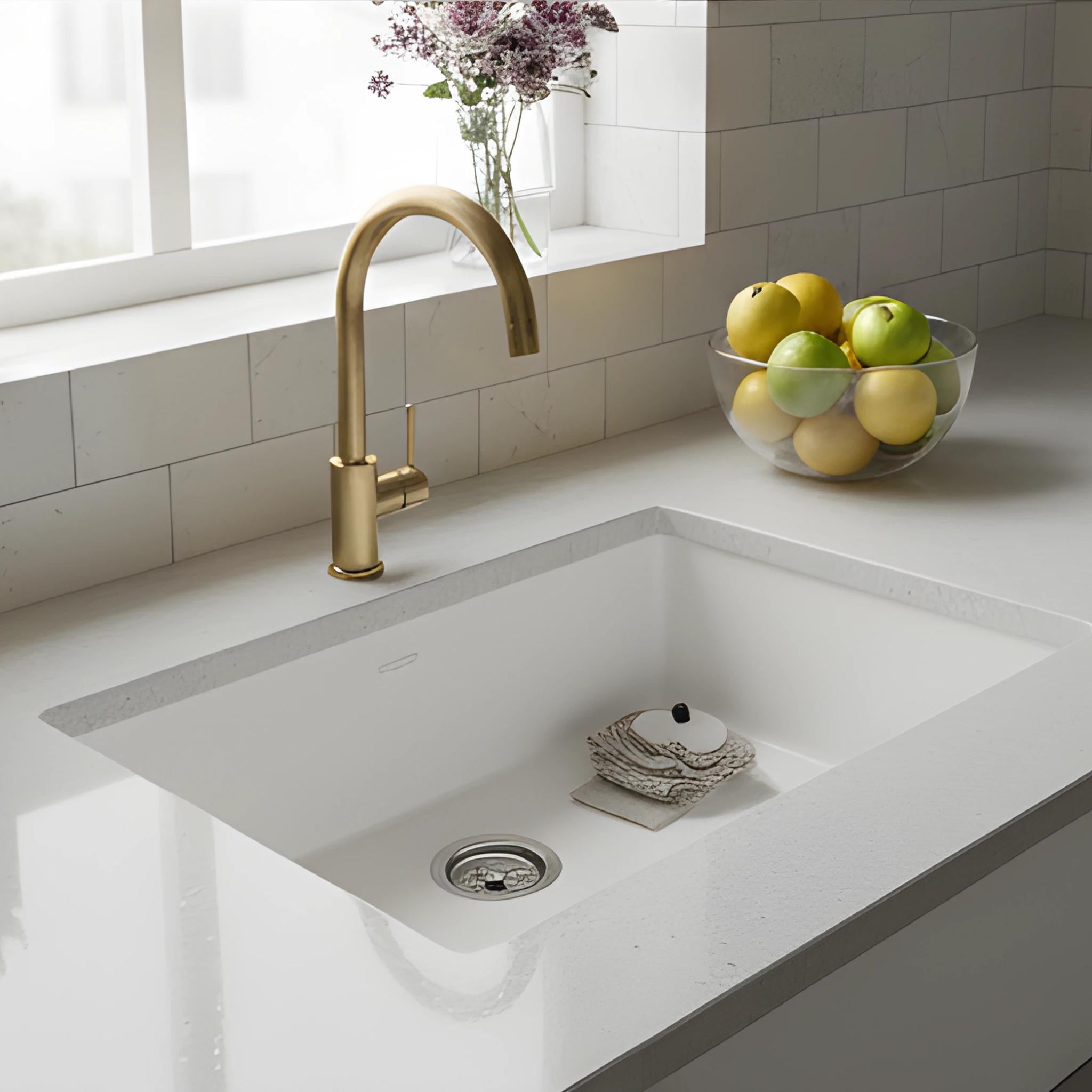 TURNER HASTINGS CUISINE INSET AND UNDERMOUNT FINE FIRECLAY SINGLE BOWL SINK WITH OVERFLOW GLOSS WHITE 680MM