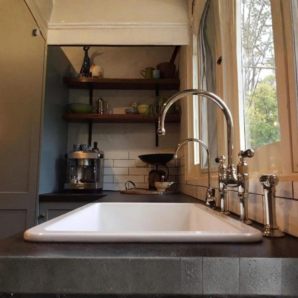 TURNER HASTINGS CUISINE INSET AND UNDERMOUNT FINE FIRECLAY SINGLE BOWL SINK GLOSS WHITE 680MM