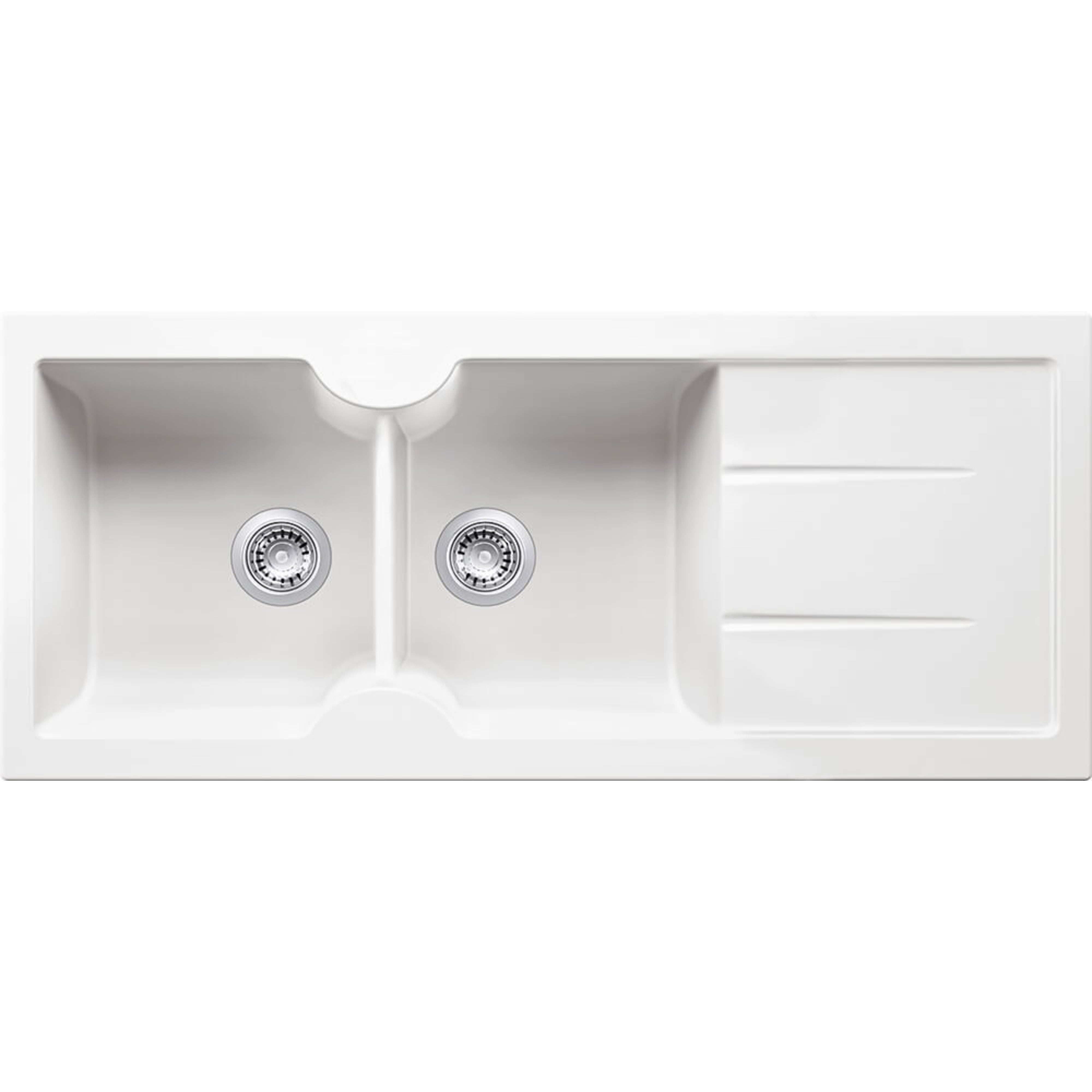 TURNER HASTINGS CUISINE INSET AND UNDERMOUNT FINE FIRECLAY SINK WITH DRAINER GLOSS WHITE 1160MM