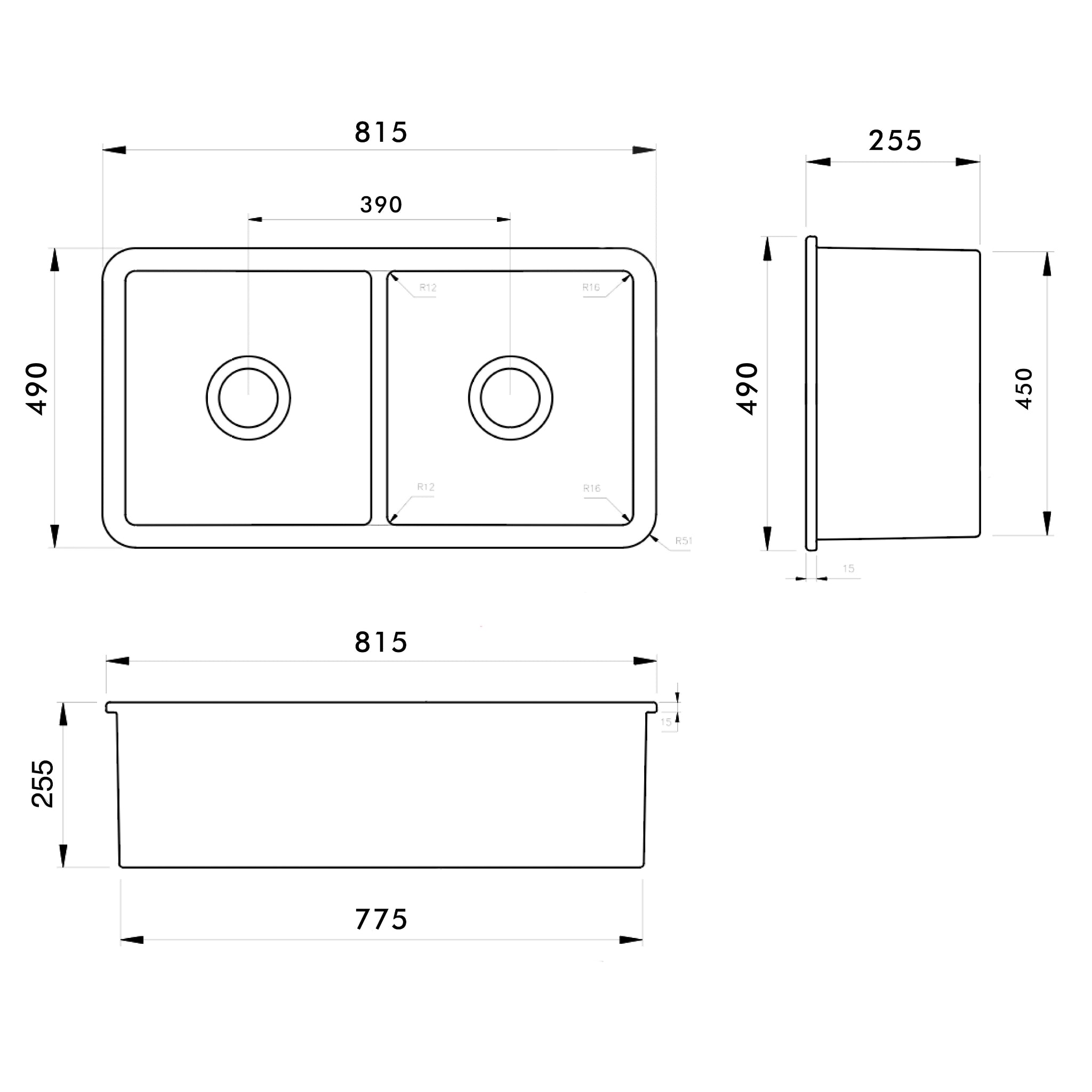 TURNER HASTINGS CUISINE DOUBLE INSET AND UNDERMOUNT FINE FIRECLAY SINK GLOSS WHITE 815MM