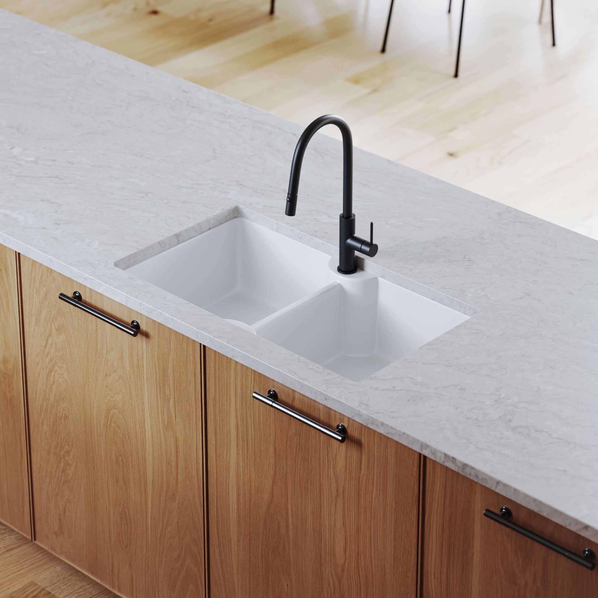 TURNER HASTINGS CUISINE INSET AND UNDERMOUNT FINE FIRECLAY DOUBLE BOWL SINK WITH TAPHOLE GLOSS WHITE 860MM
