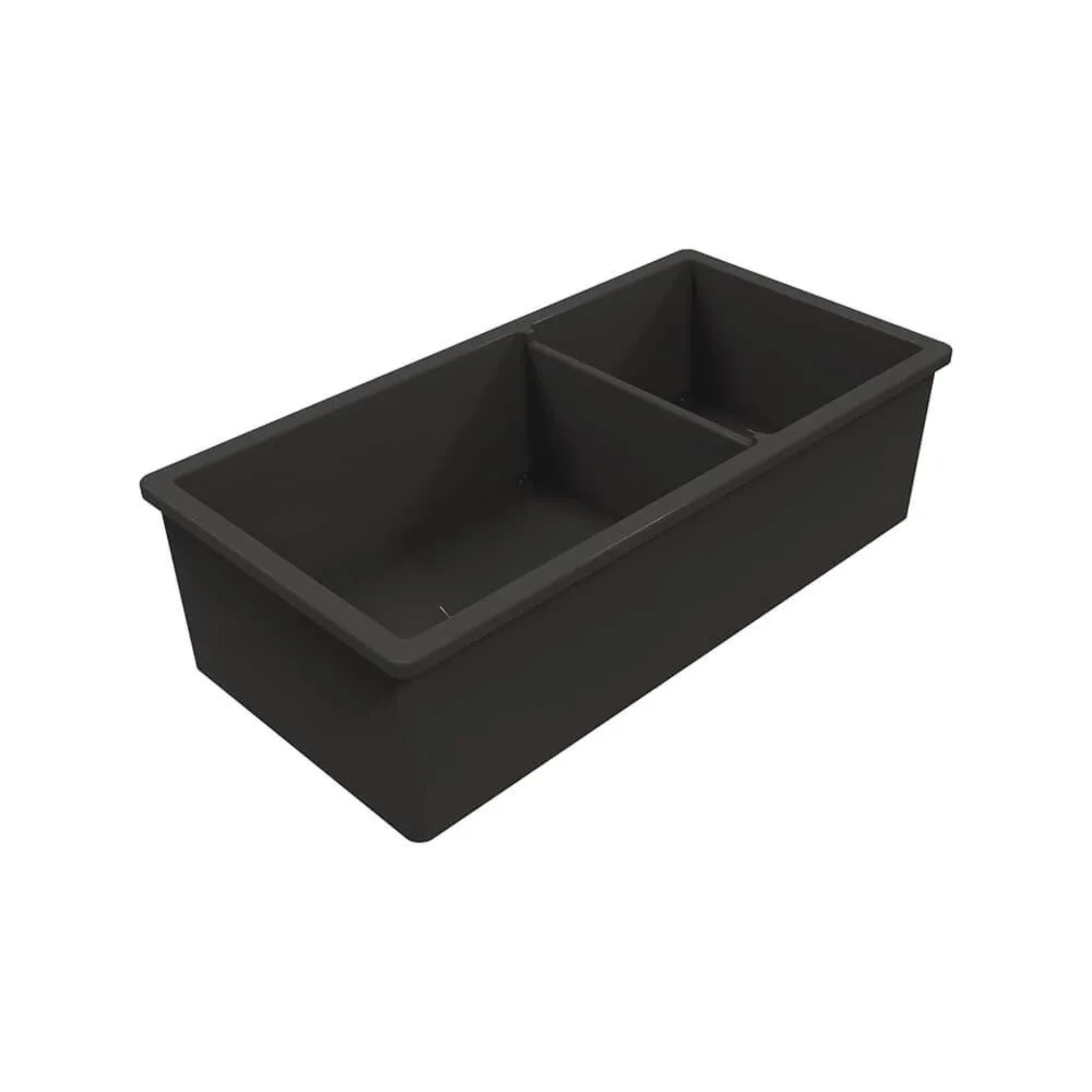 TURNER HASTINGS CUISINE INSET AND UNDERMOUNT FINE FIRECLAY DOUBLE BOWL SINK MATTE BLACK 940MM