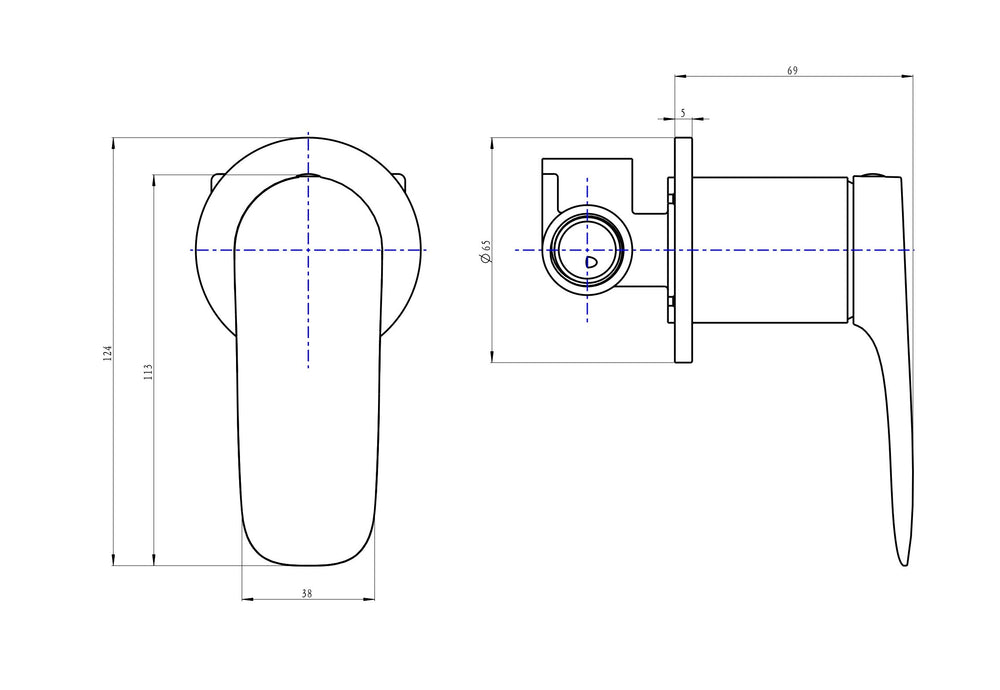 LINSOL CURVA WALL MIXER 124MM - Technical Drawing