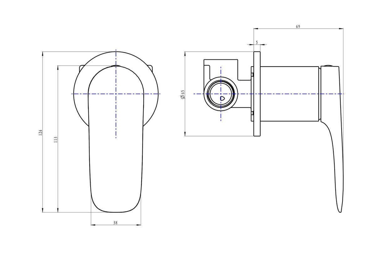 LINSOL CURVA WALL MIXER 124MM - Technical Drawing