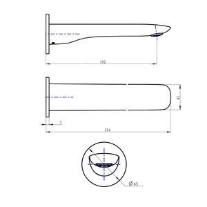 LINSOL CURVA WALL MOUNT BASIN OR BATH SPOUT 204MM - Technical Drawing