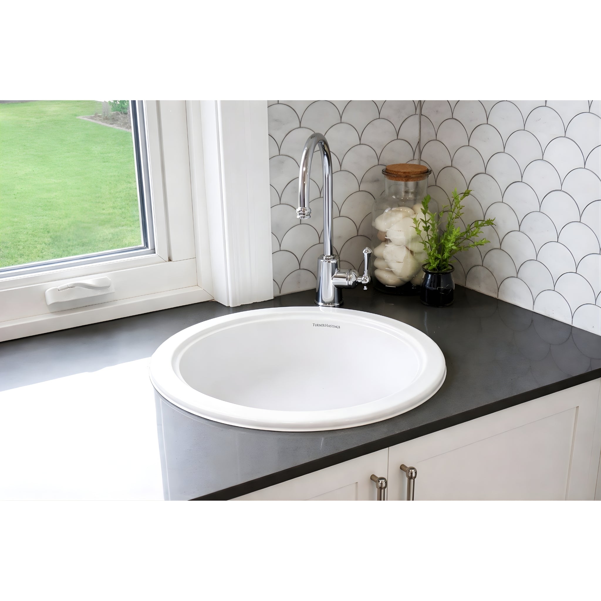 TURNER HASTINGS CUISINE ROUND INSET AND UNDERMOUNT FINE FIRECLAY SINK MATTE WHITE 470MM